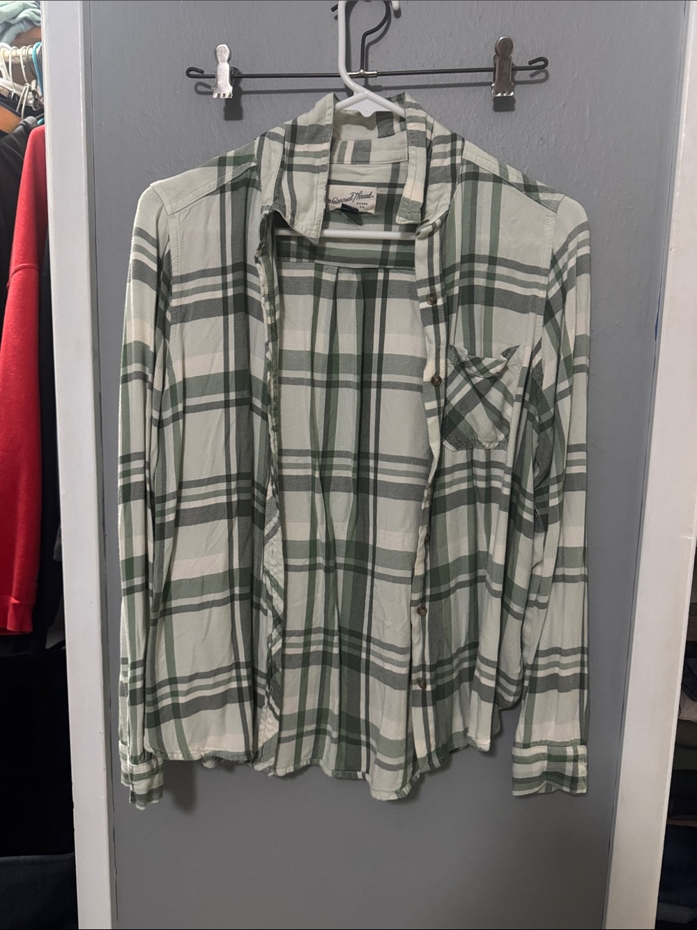 Universal Thread Green and White Plaid Lightweight Shirt Jacket